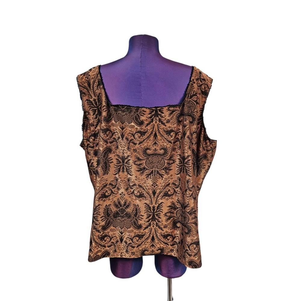 Square Neck Brocade Tank Top in Copper and Black - Picture 5 of 9